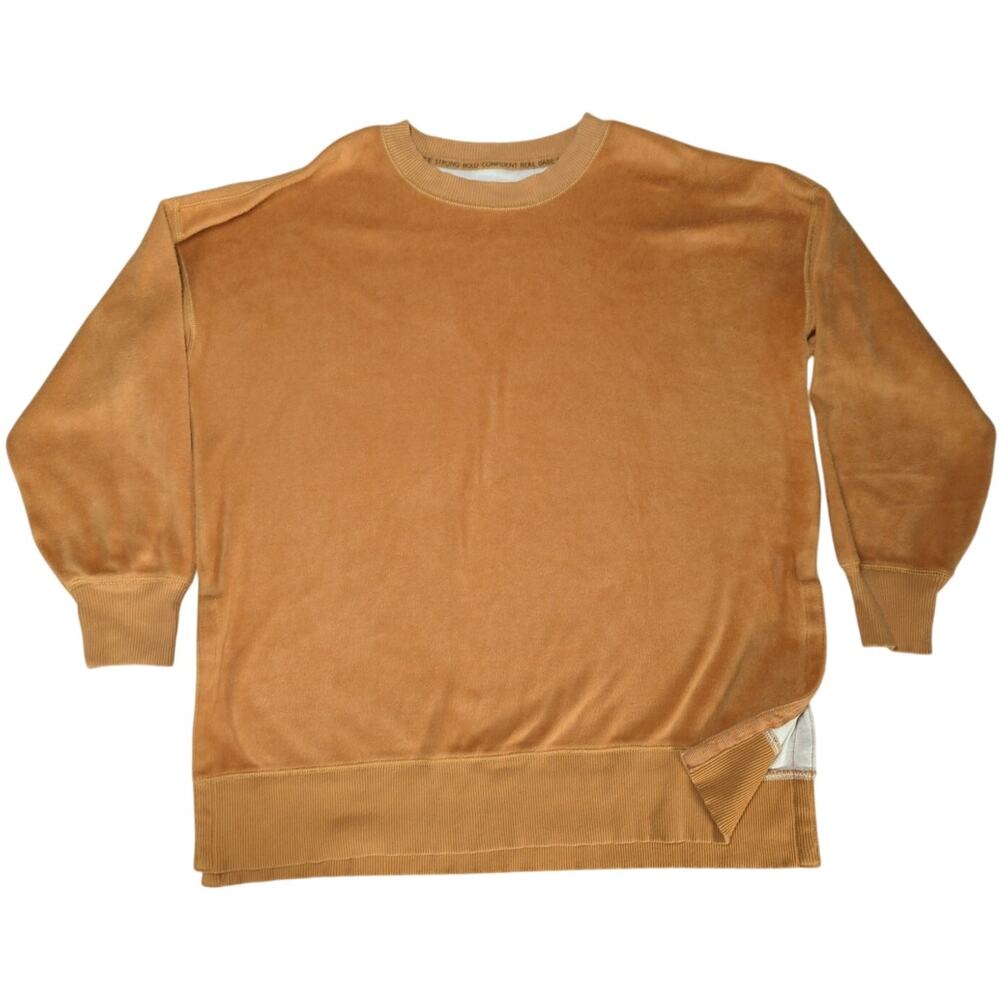 Aerie Brown Pullover Sweatshirt Medium Soft Fleece Ribbed Hem Crew Neck Cozy